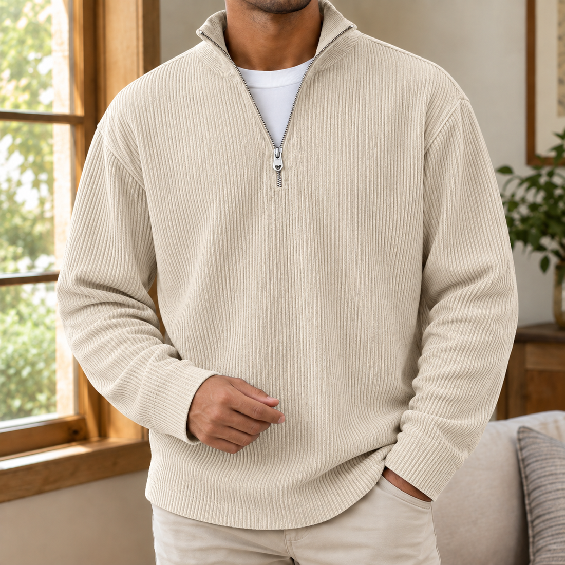 Amaury Quarter Zip Pullover - Khaki