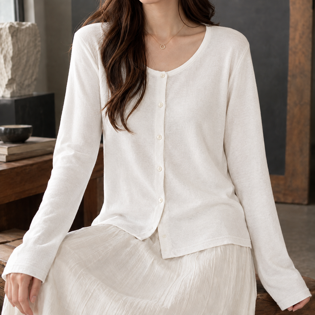 Guinevere-Hope Linen Cardigan - White