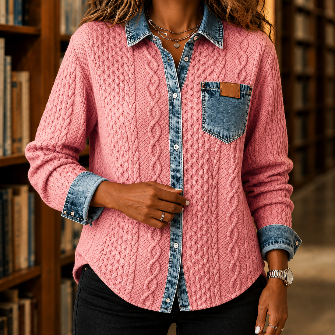 Daphne Cable Knit Shirt - Pink