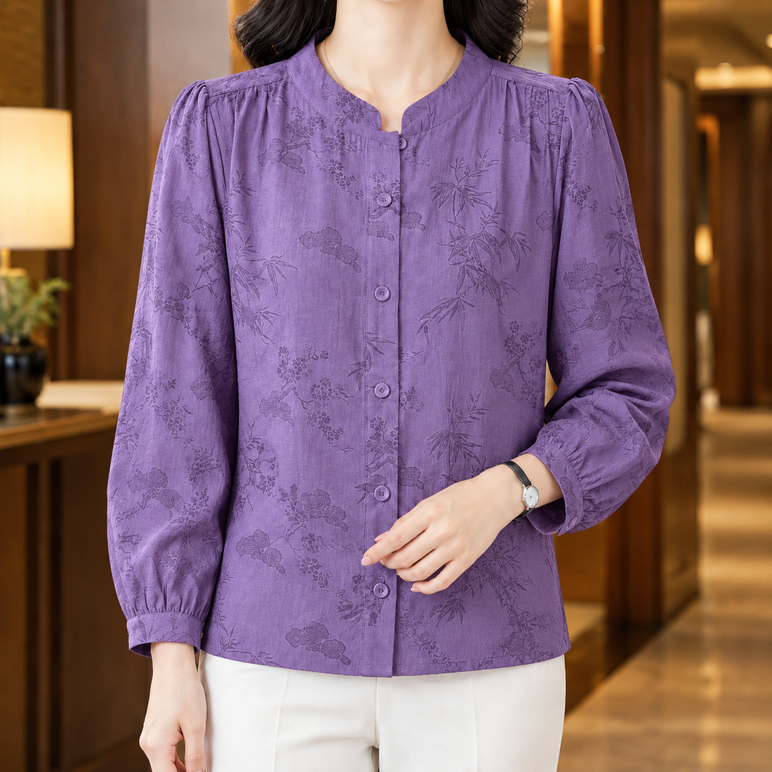Octavia Mandarin Top - Purple