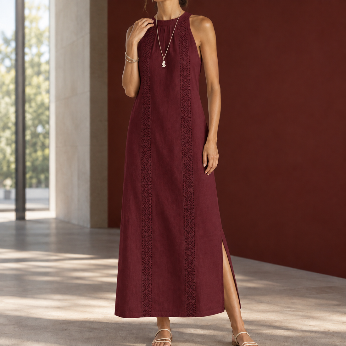 Morgan Lace Panel Dress - Wine Red