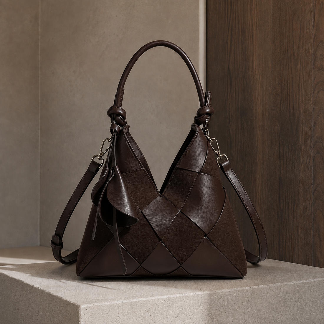 Carbone Woven Shoulder Bag - Espresso Brown