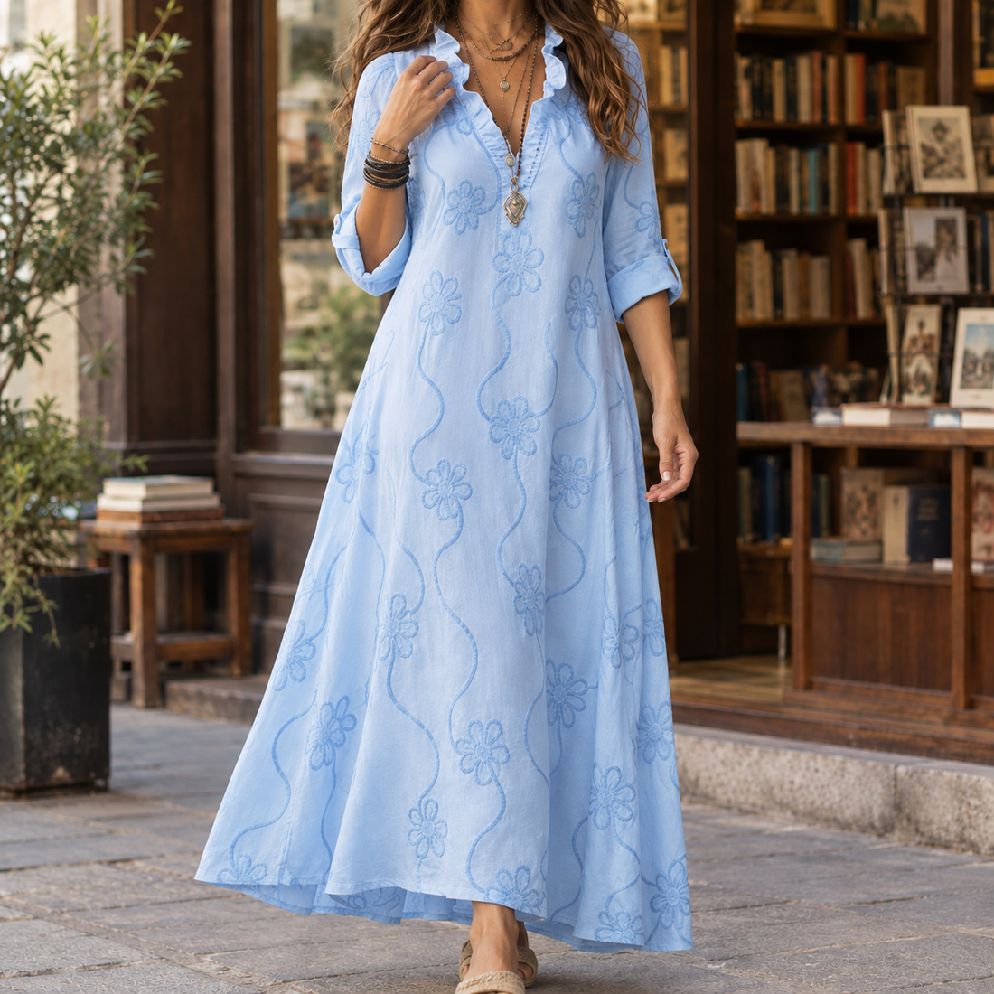 Sasha Embroidered Maxi Dress - Light Blue