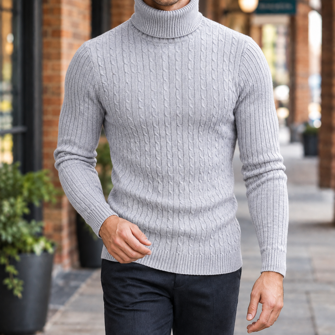 Pierrick Cable Turtleneck - Light Gray