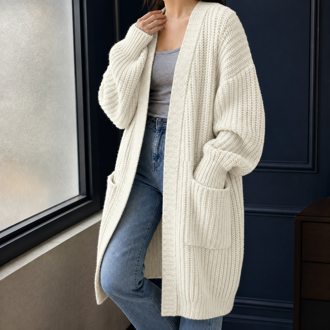 Alexandra-Faye Ribbed Cardigan - White