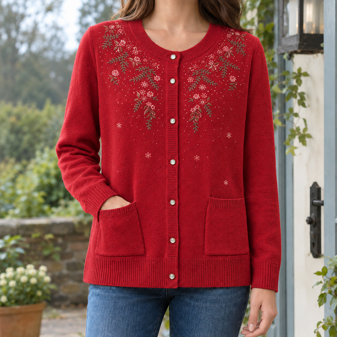 Fiona-Jade Floral Cardigan - Red