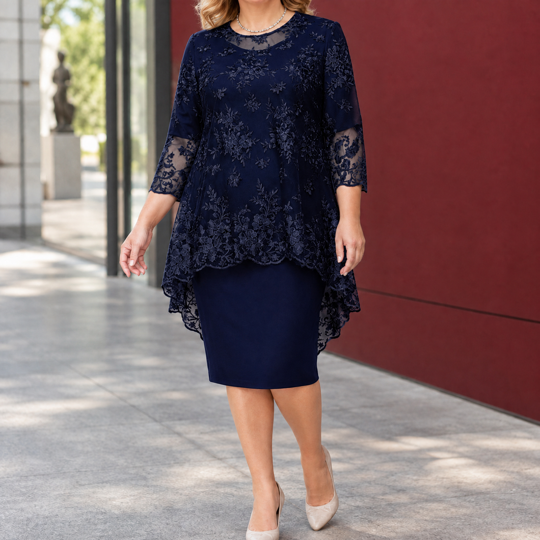 Alina-Grace Lace Overlay Set - Navy Blue