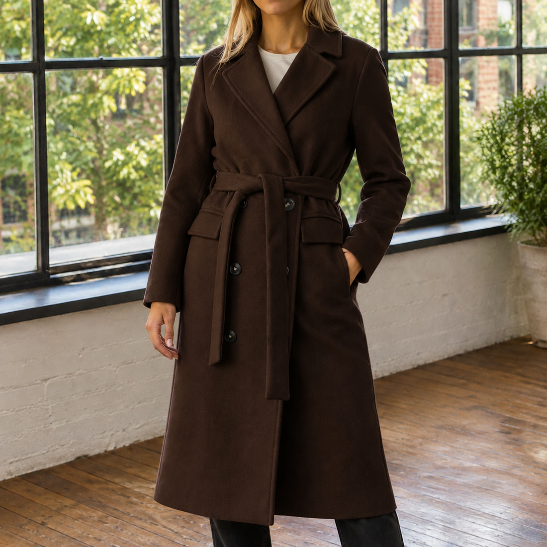 Liliana Belted Overcoat - Chocolate