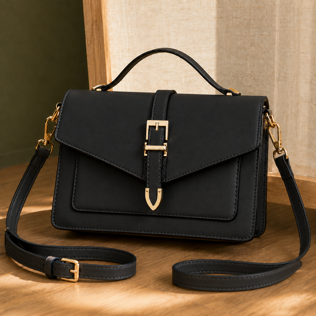Bianchi Buckle Satchel - Musta