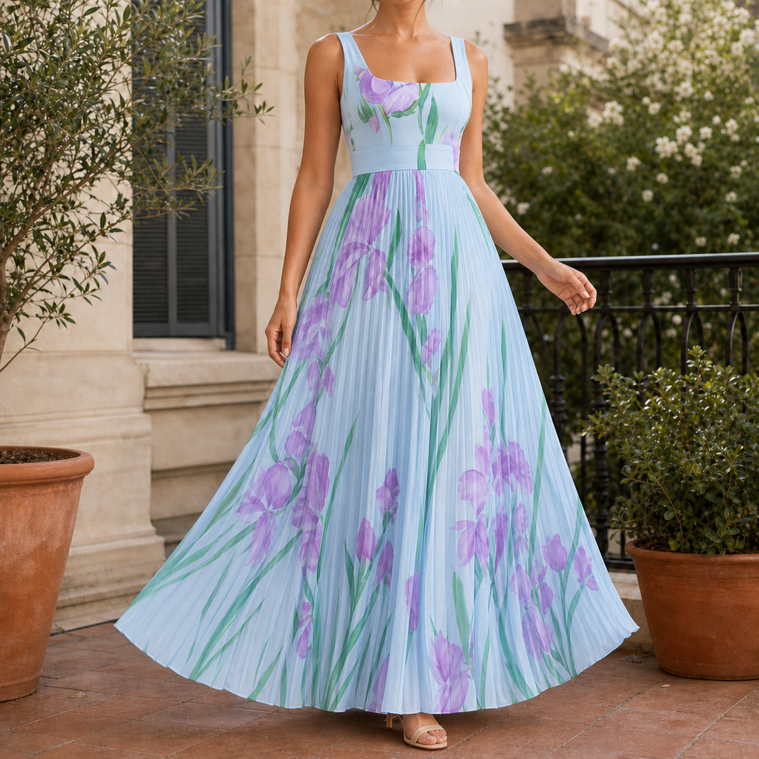 Orla-Grace Pleated Maxi Dress - Blue Purple