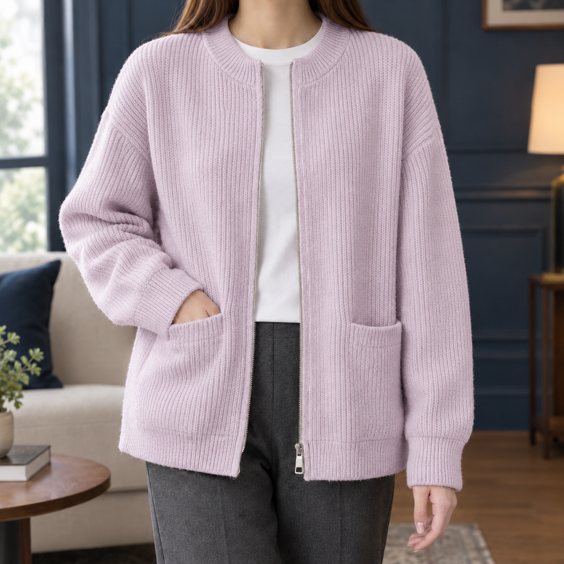Cleo-Rae Ribbed Zip Jacket - Light Purple