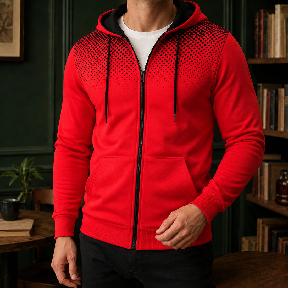 Gregoire Dotted Zip Hoodie - Red