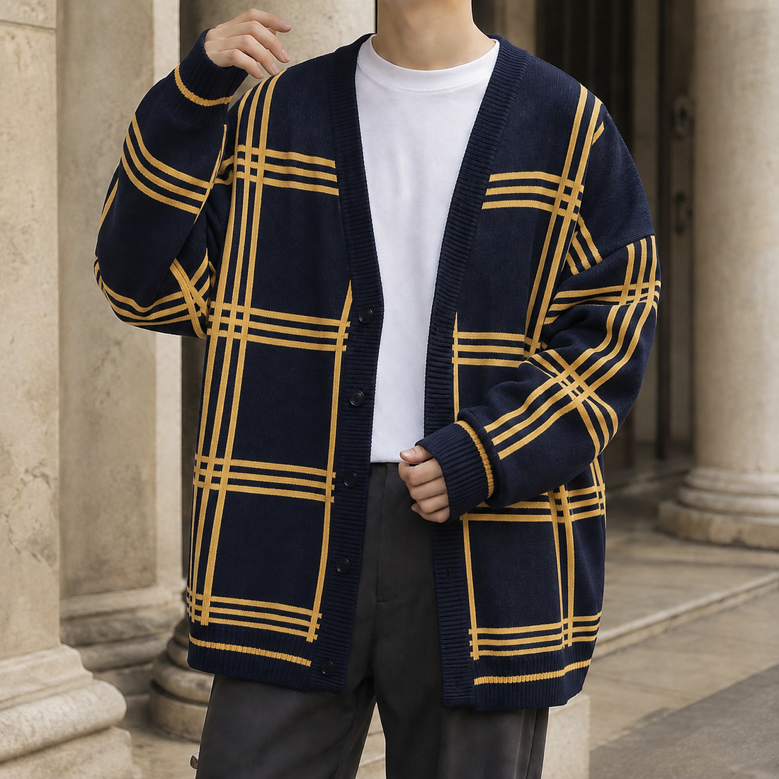 Ardan Plaid Cardigan - Black Yellow