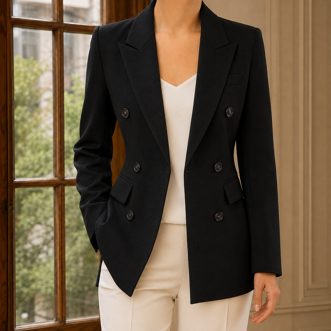 Ghislaine Double Breasted Blazer - Black