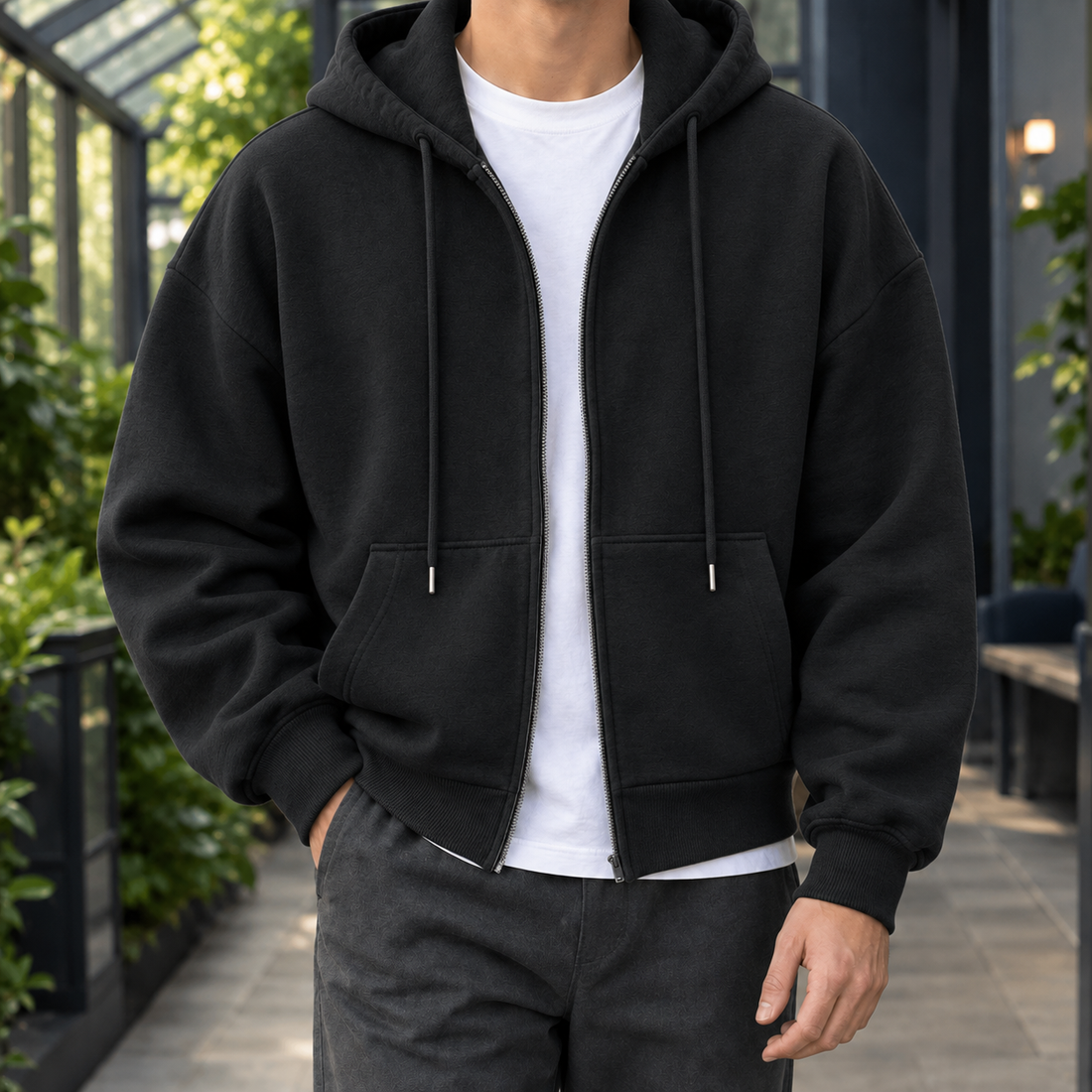 James Zip Hoodie - Black