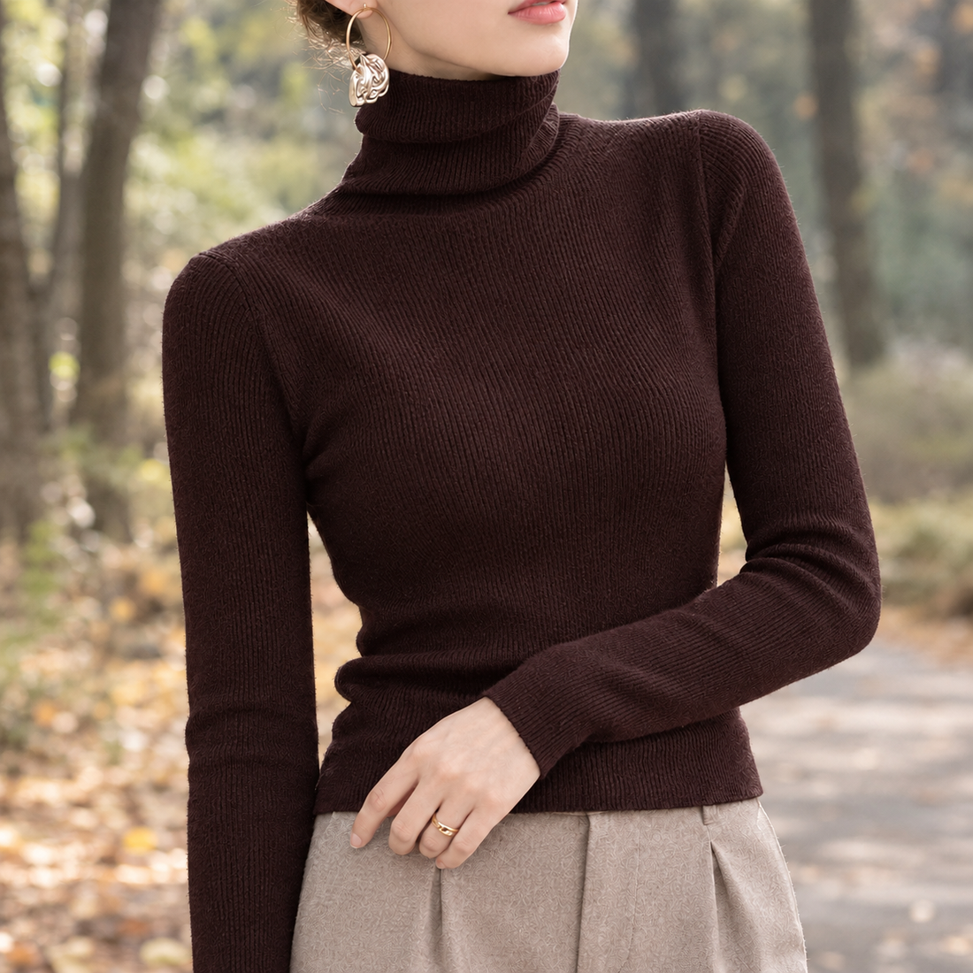Agnes-Grace Turtleneck Sweater - Dark Brown