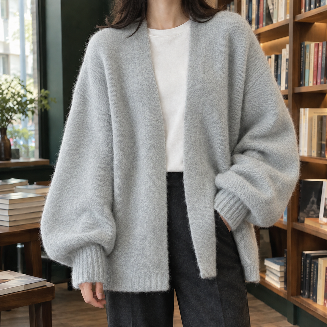 Isabeau-Faye Relaxed Cardigan - Light Gray
