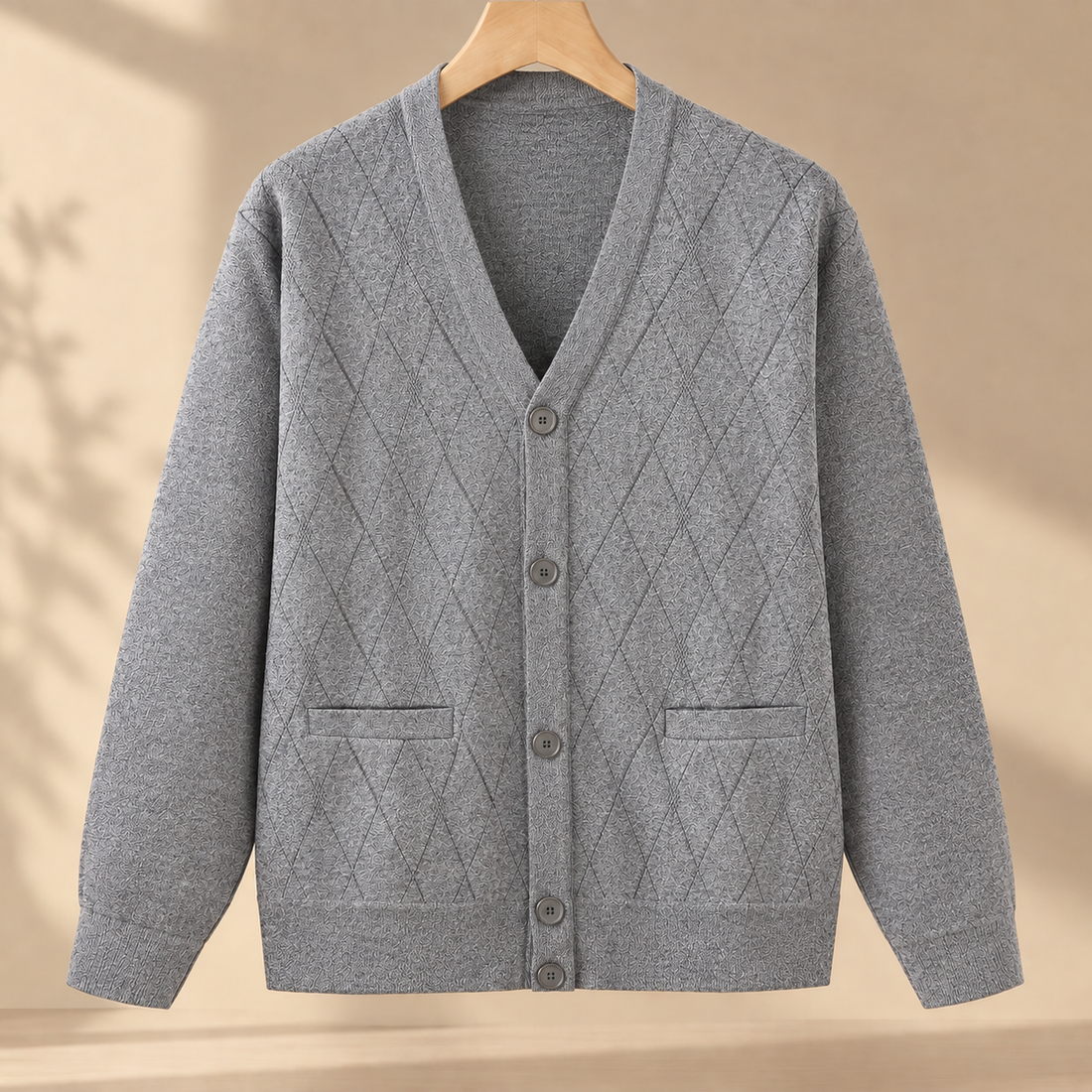 Albin Argyle Cardigan - Light Gray