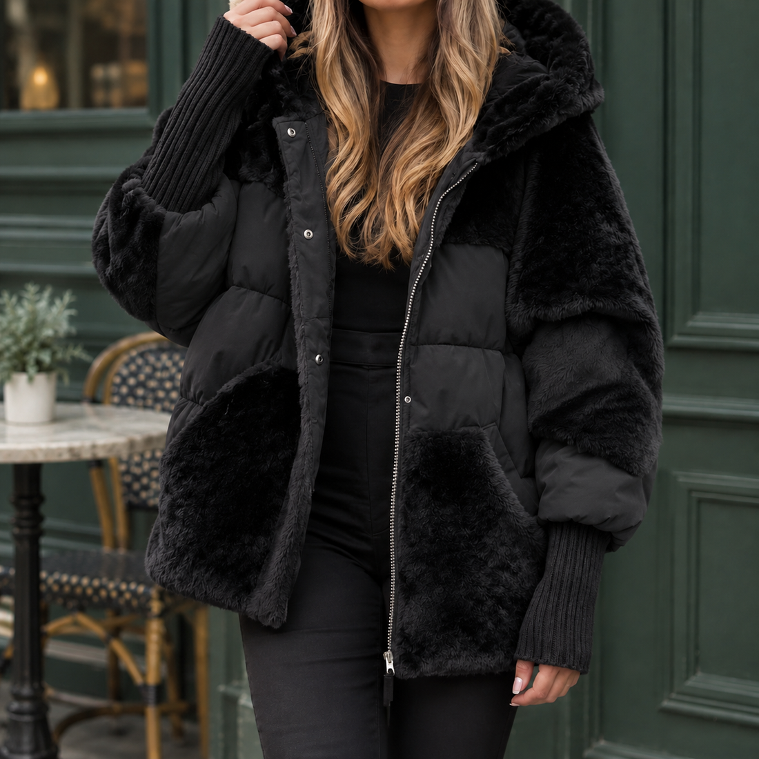 Ilaria-Kate Mixed Texture Jacket - Black