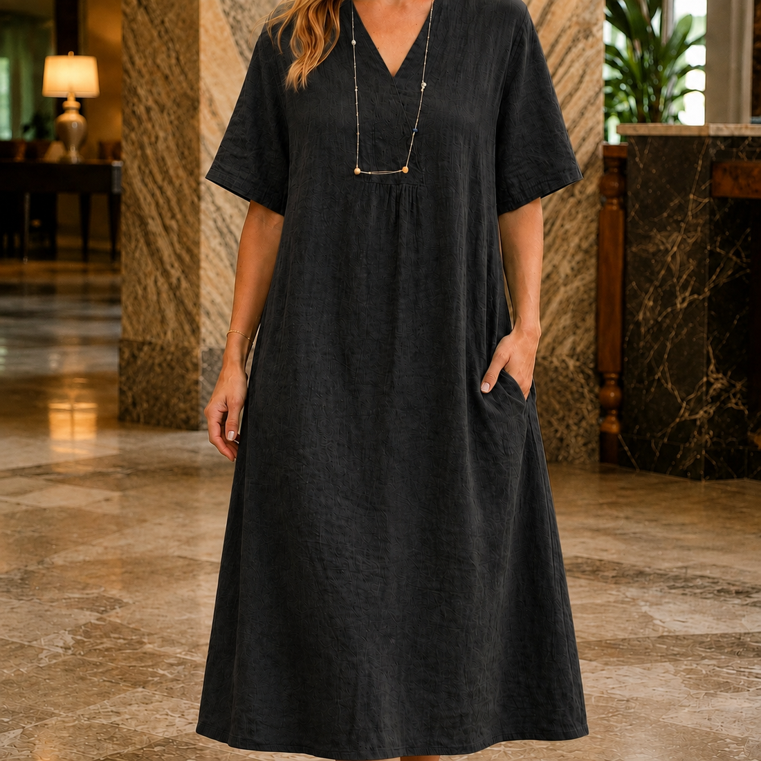 Eleanor Crinkle Midi Dress - Black
