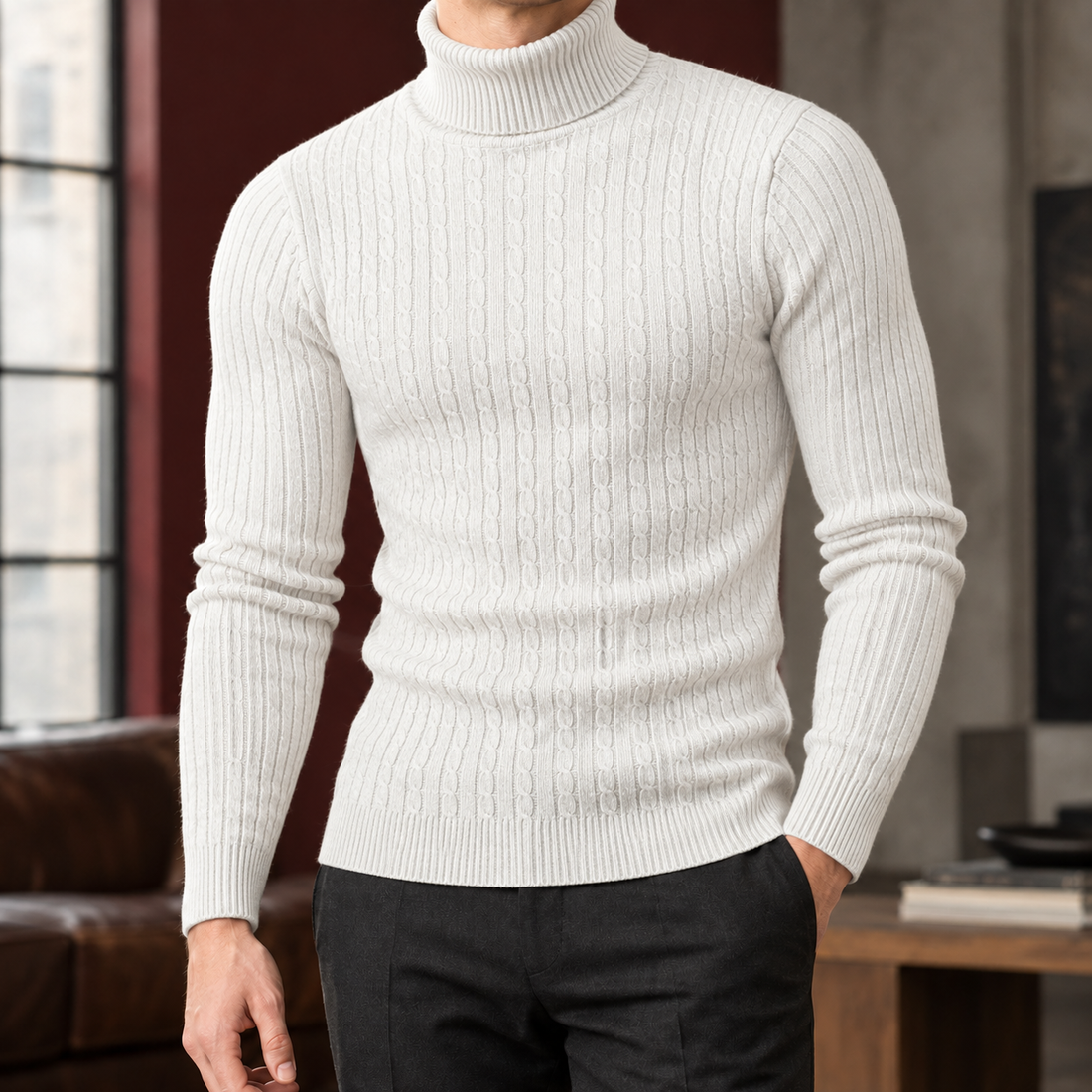 Toby Cable Turtleneck - White