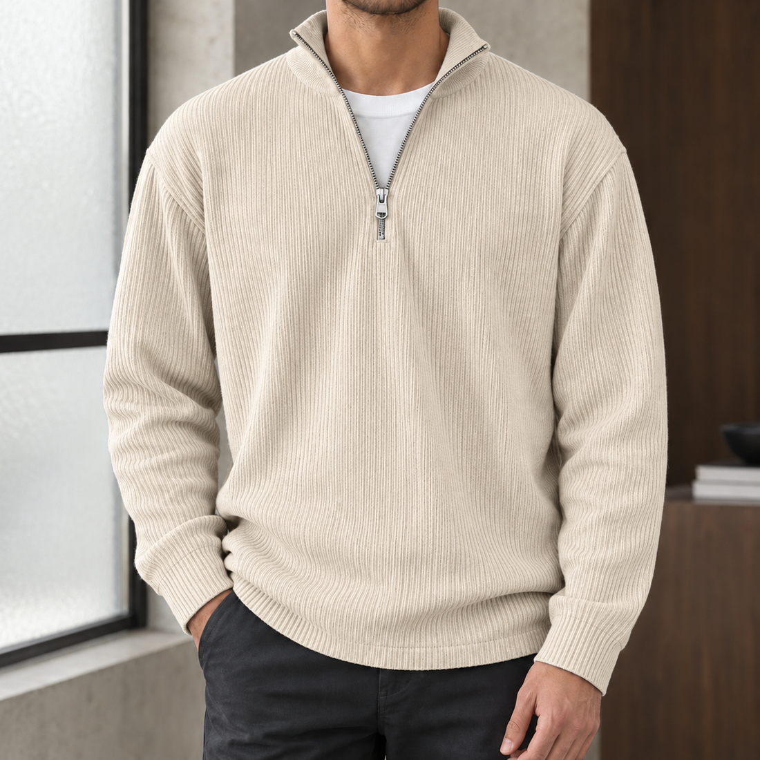 Peter Ribbed Pullover - Khaki