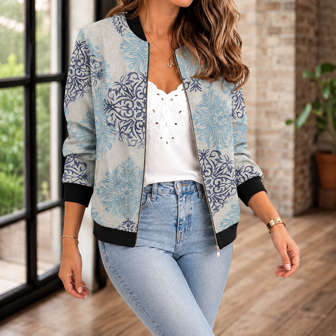 Aurelia Printed Jacket - Sky Blue