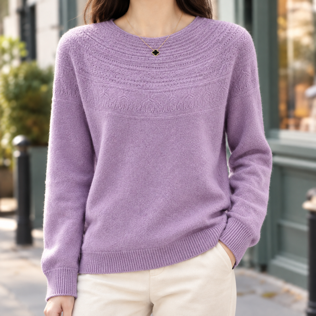 Ysabel Pointelle Sweater - Light Purple
