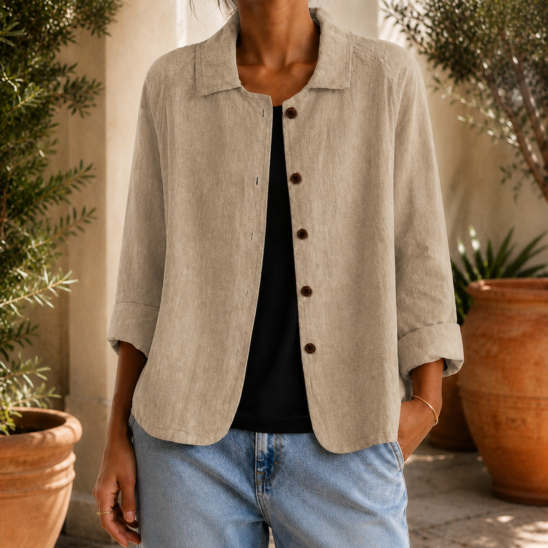 Elowen Collared Jacket - Khaki