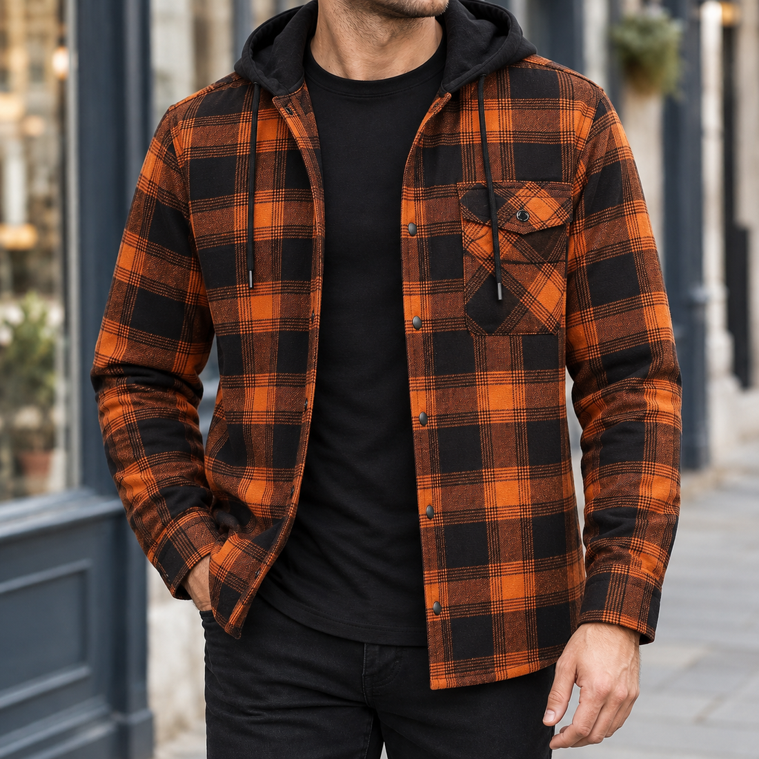 Giles Hooded Plaid Jacket - Ginger