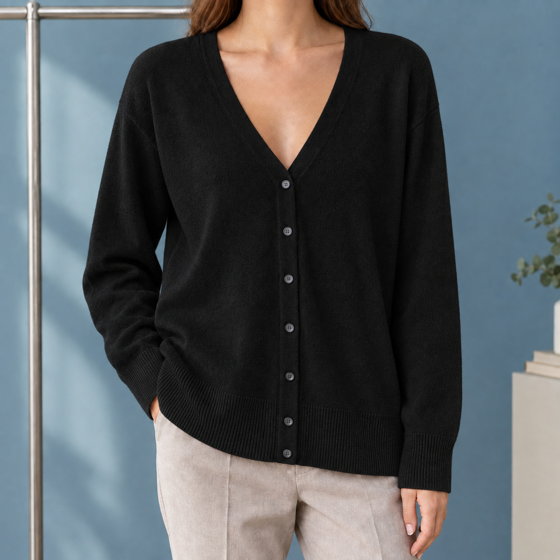 Philippa V-Neck Cardigan - Black