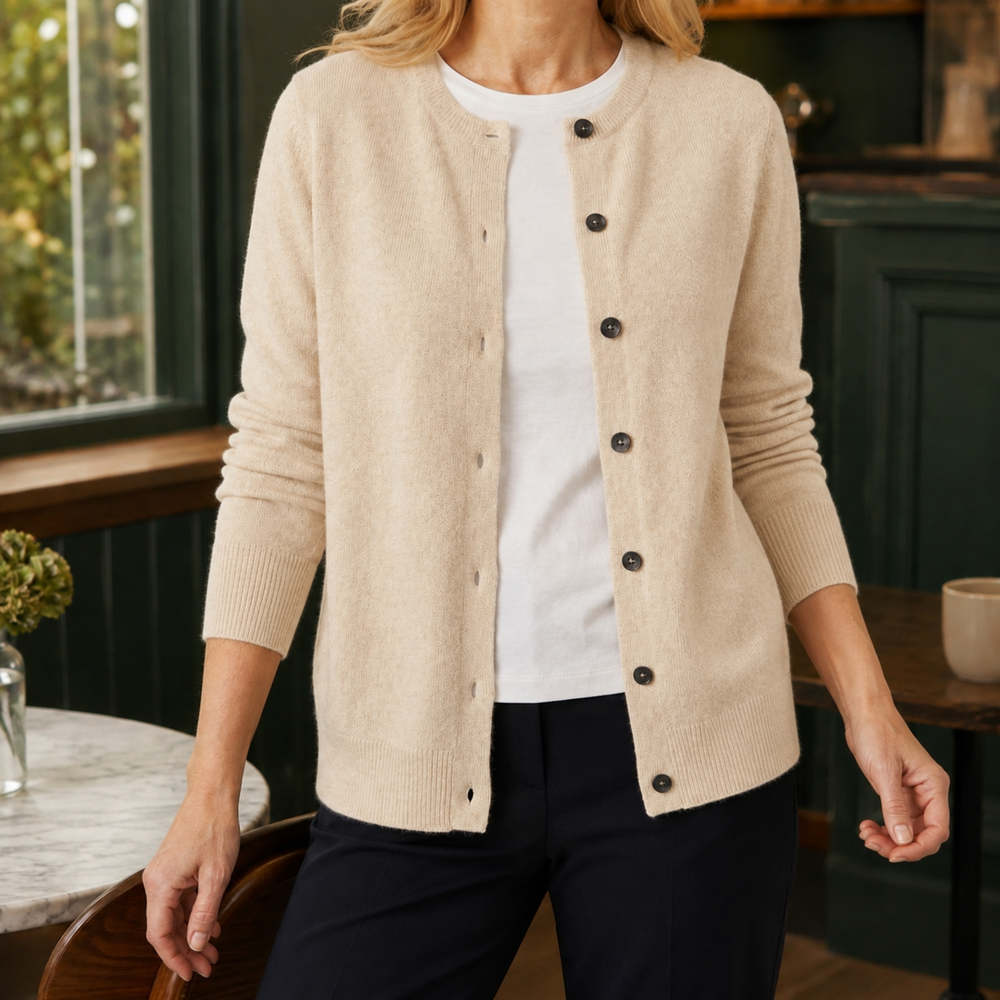 Annabel-Jane Button Front Sweater - Beige