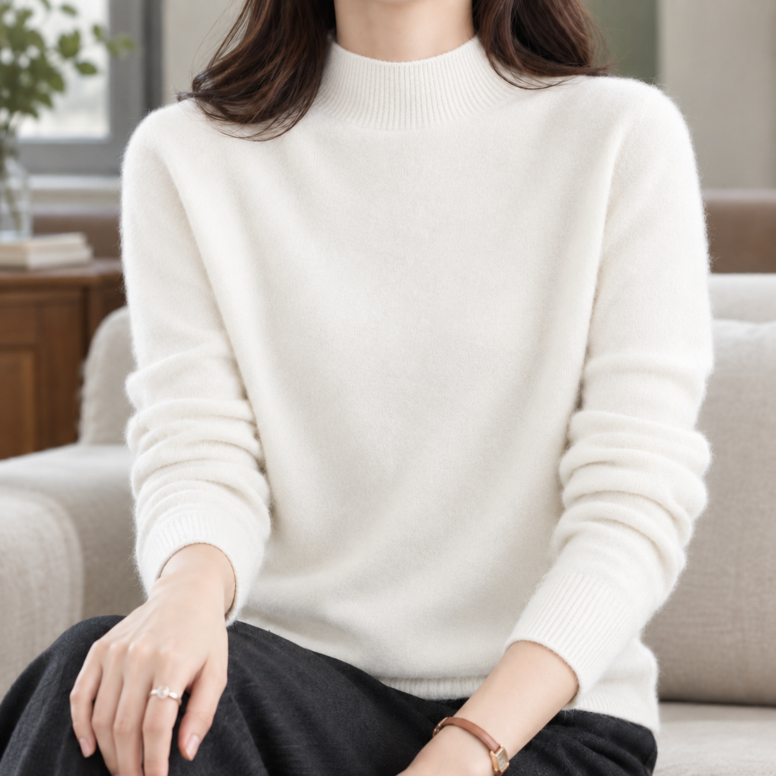 Melanie Mock Neck Sweater - Cream White