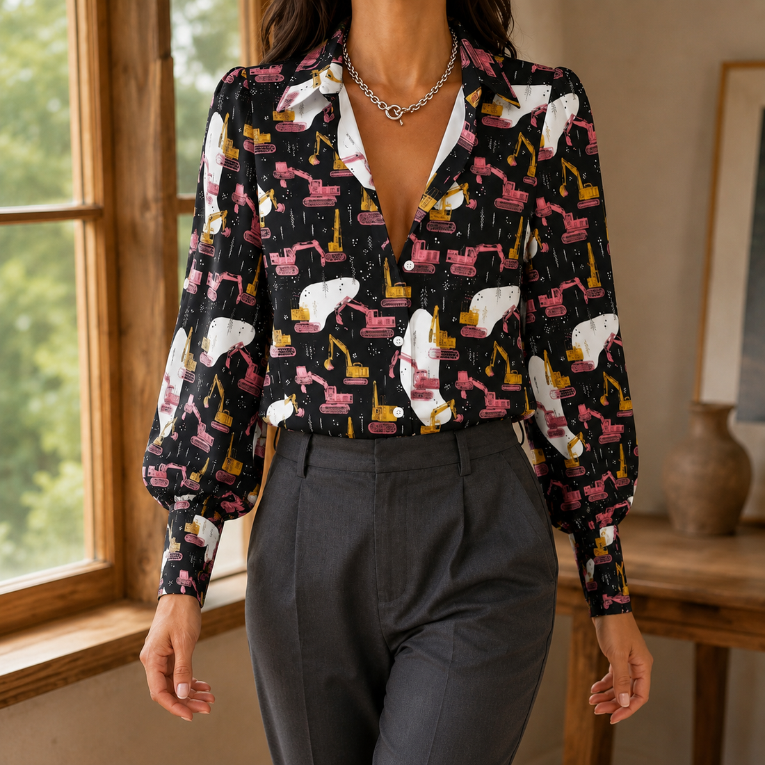 Halcyon Printed Blouse - Black
