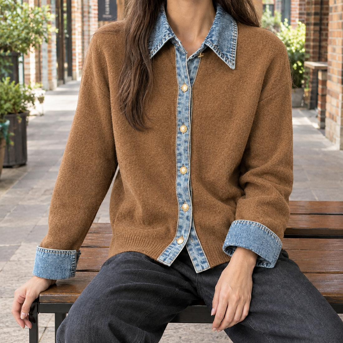 Rowena Denim Cardigan - Brown