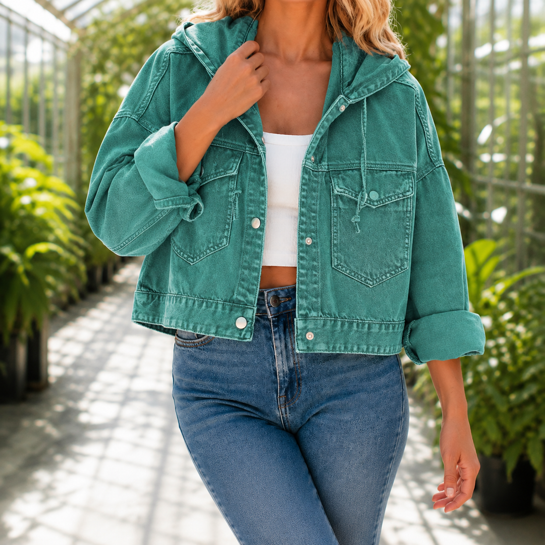 Antonia-Rae Hooded Denim Jacket - Teal