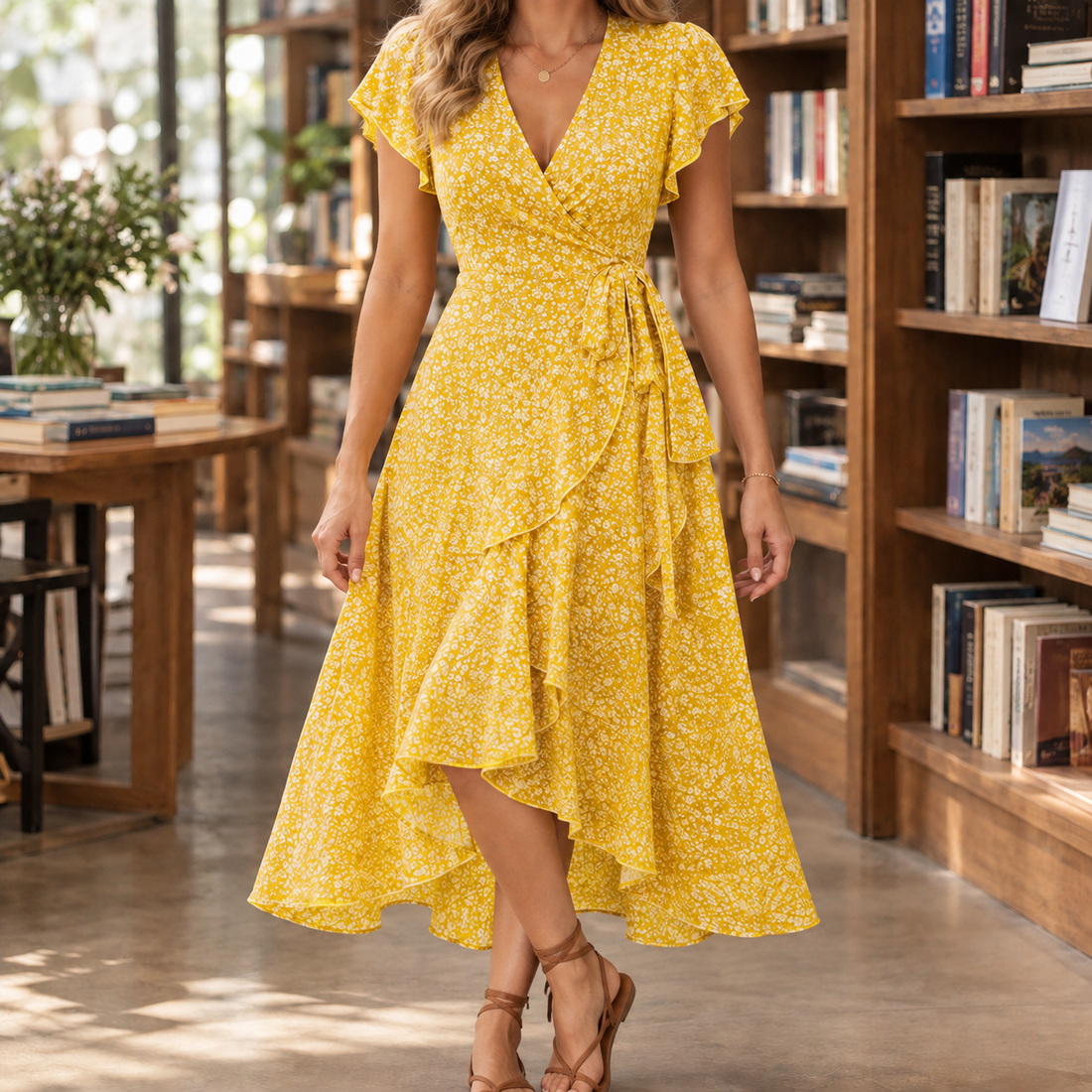 Diana Ruffle Wrap Dress - Yellow