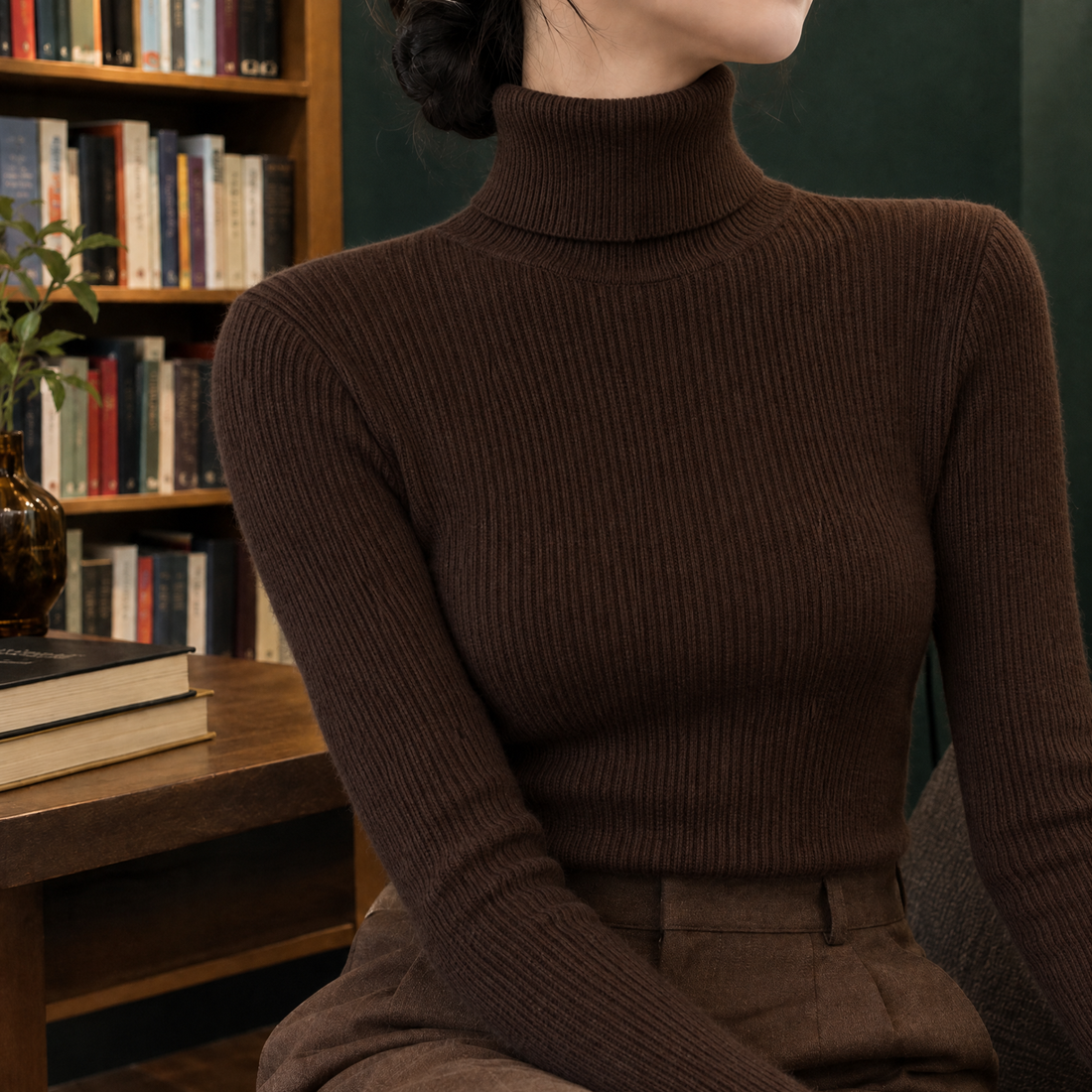 Nadine-Mae Ribbed Turtleneck - Brown