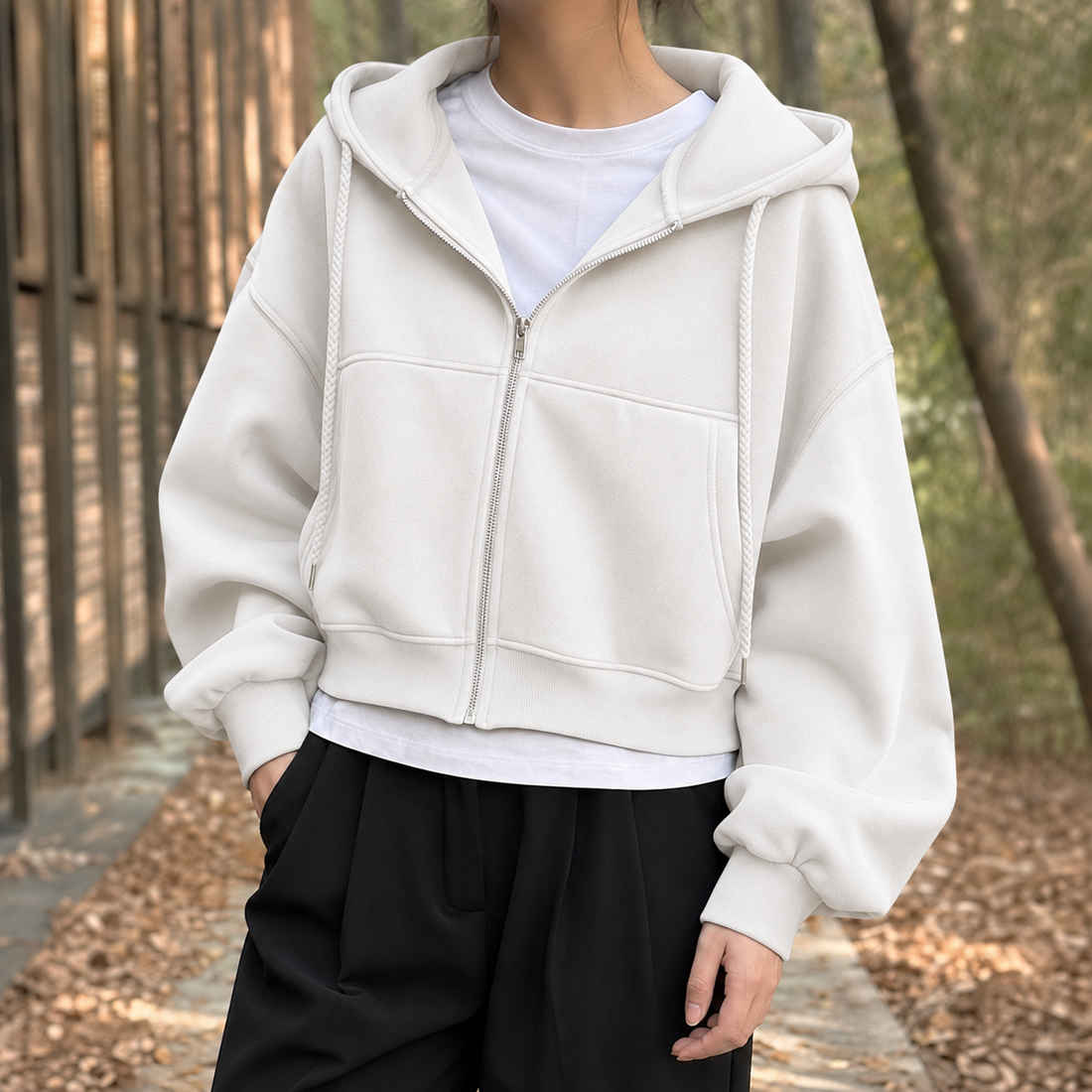 Natalie-Belle Oversized Zip Hoodie - White