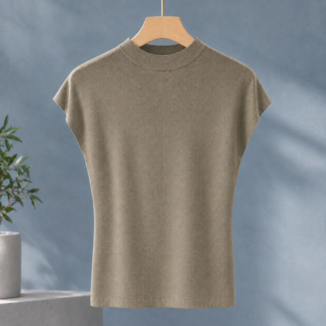 Melisande Mock Neck Top - Khaki