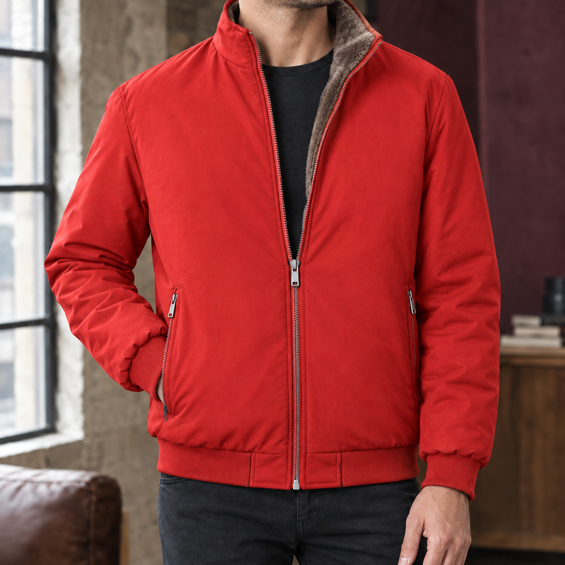 Malcolm Stand Collar Jacket - Red
