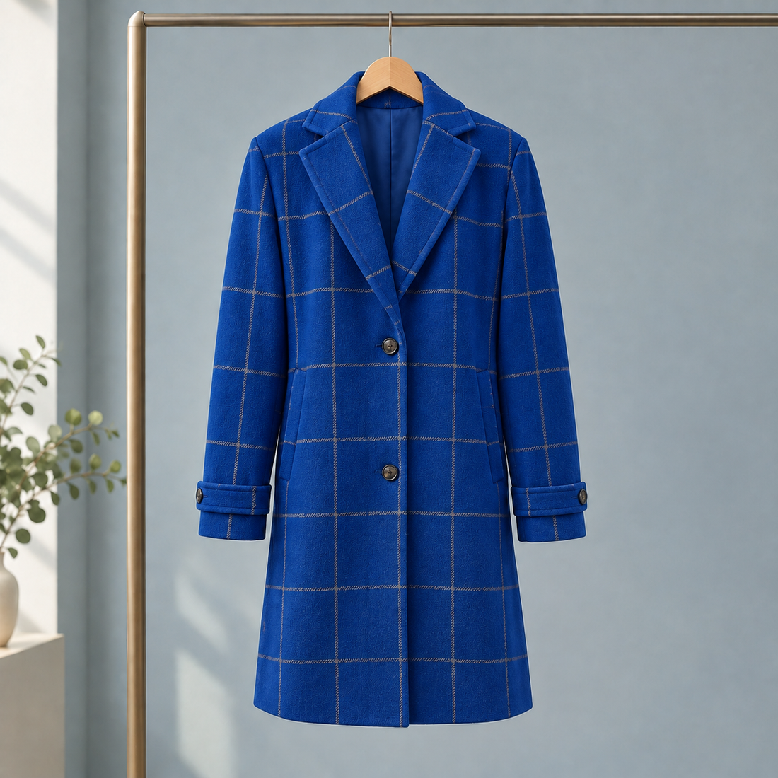 Evadne Windowpane Coat - Blue