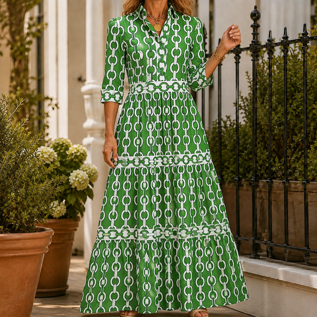 Carmen Tiered Maxi Dress - Green