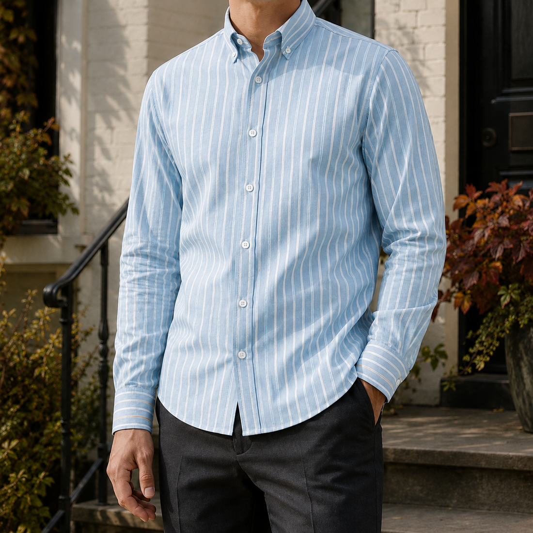 Forrester Button-Down Shirt - Aqua Stripe