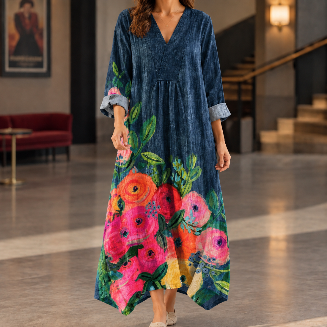 Carlotta Printed Maxi Dress - Navy Floral