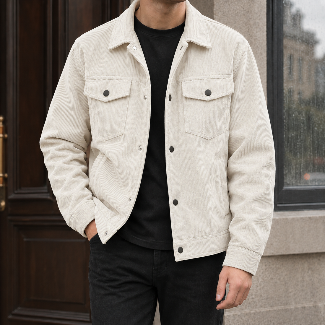 Tobias Corduroy Utility Jacket - White