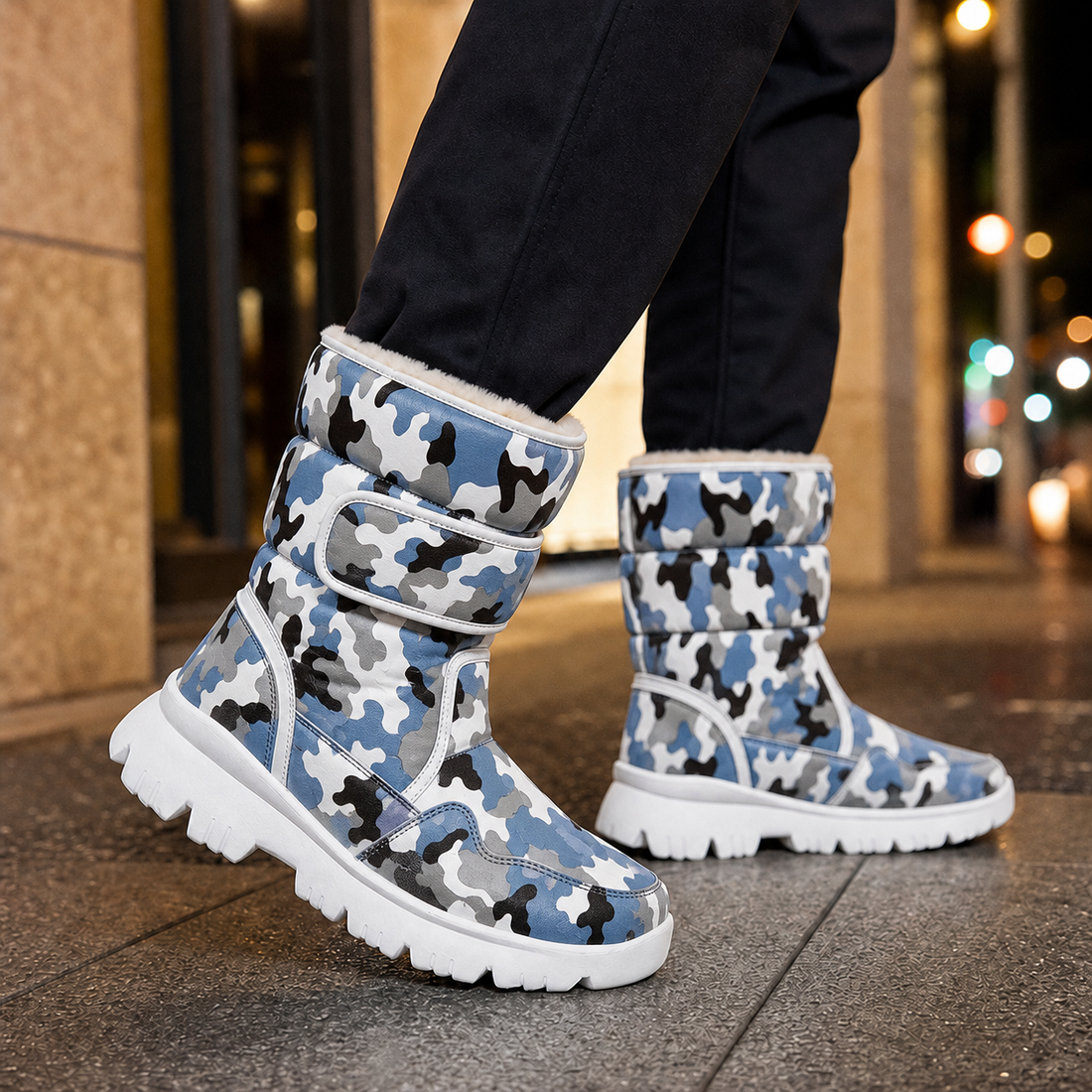 Viterbo Camouflage Snow Boots - White Blue Camouflage