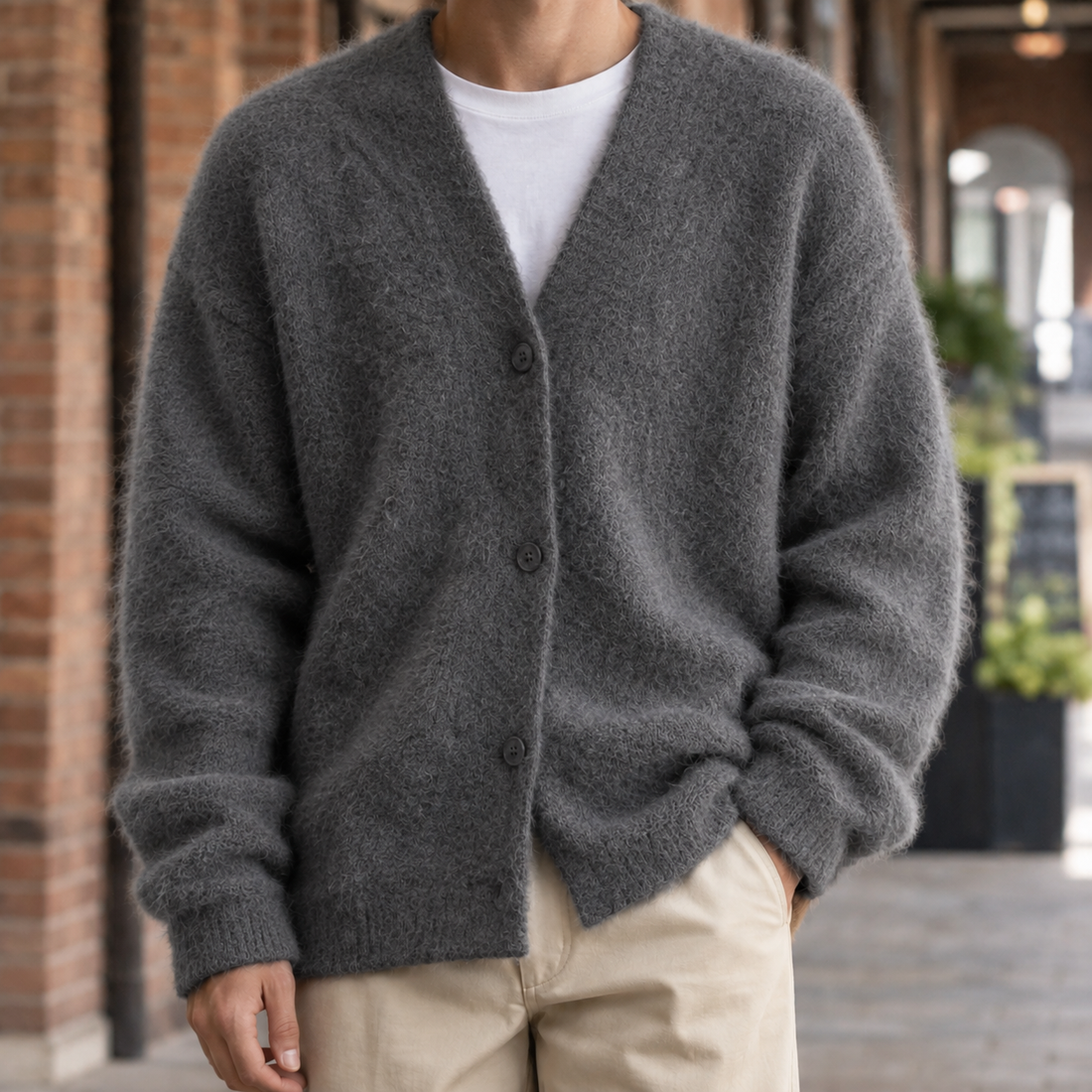 Lysander Fuzzy Cardigan - Dark Gray