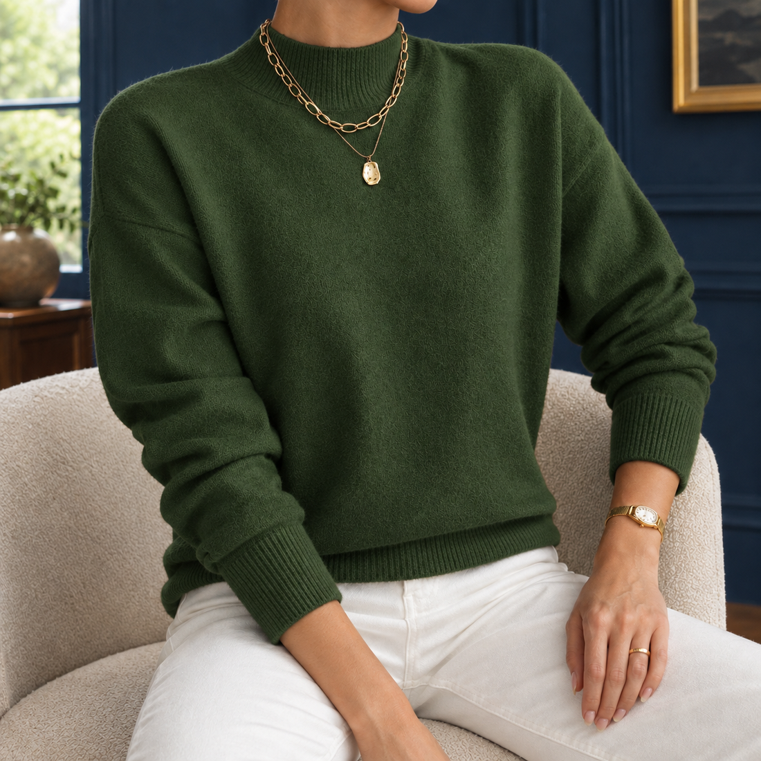 Caroline Mock Neck Sweater - Army Green