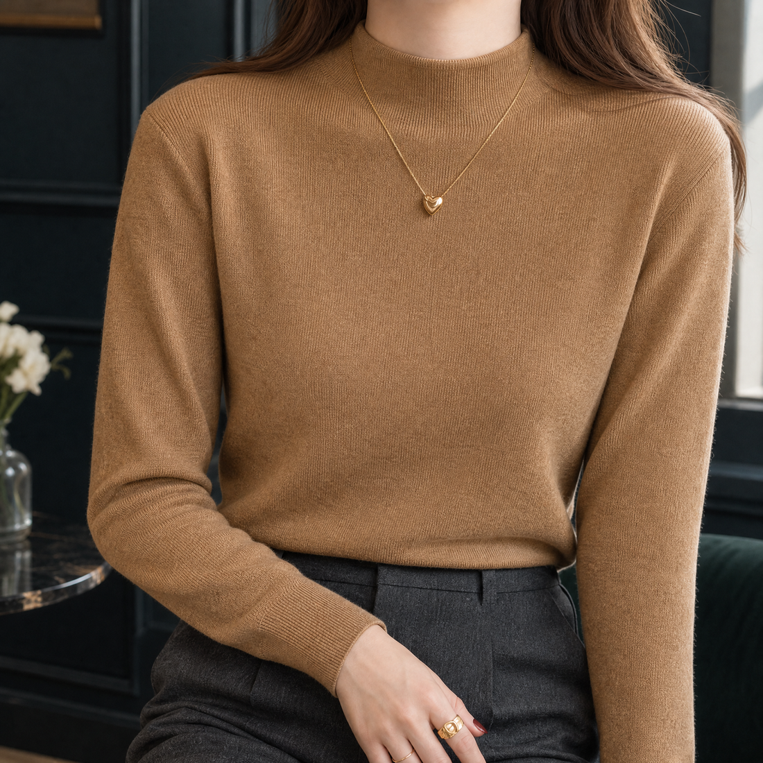 Joelle Mock Neck Top - Camel